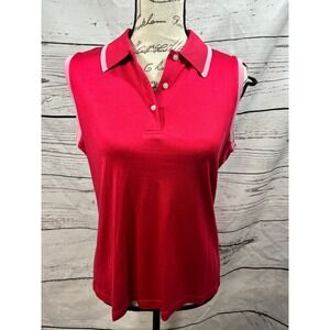 WinterSilks Sleeveless Polo Shirt Women M Pink Trim Silk Cotton Blend